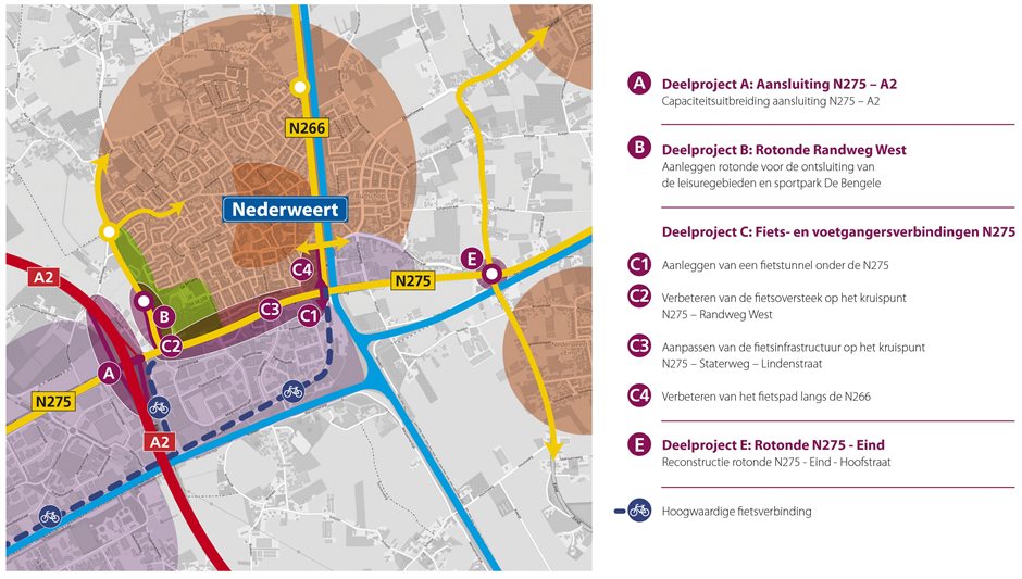 Kaart N266-N275 Nederweert met deelprojecten