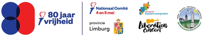 Gecombineerd logo 80 jaar vrijheid, nationaal comitee 4 en 5 mei, provincie limburg, gemeente Eijsden Margraten, Liberation concert, bevrijdingscomite Mesch
